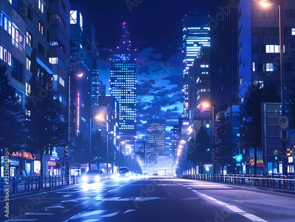 Fototapeta beautiful night atmosphere on a city street background illustration