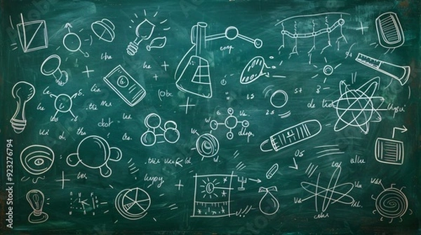 Fototapeta school formulas on the green blackboard