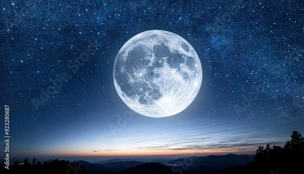 Fototapeta  High-resolution wallpaper of a starry night sky with a glowing full moon