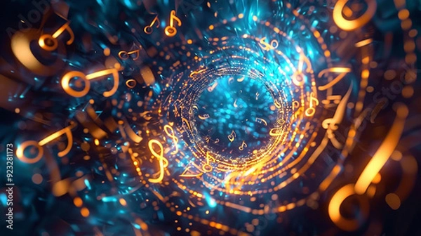 Fototapeta abstract background, abstract background with circles, abstract background with spiral,  A sonic vortex, An abstract visualization of music, represented by a swirling mass of illuminated musical notes
