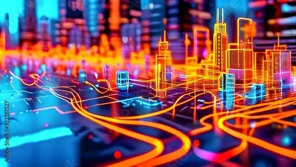 Fototapeta Vibrant Illustration of Online Interfaces: Social Media, Fintech, E-commerce, Influencers – Dynamic Digital Stream of Platforms Showcasing Modern Technology, Connectivity, and Online Interaction