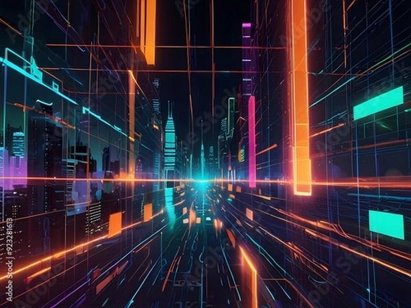 Fototapeta Vibrant Illustration of Online Interfaces: Social Media, Fintech, E-commerce, Influencers – Dynamic Digital Stream of Platforms Showcasing Modern Technology, Connectivity, and Online Interaction