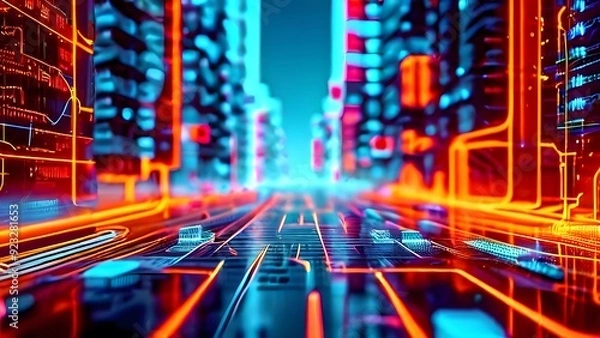 Fototapeta Vibrant Illustration of Online Interfaces: Social Media, Fintech, E-commerce, Influencers – Dynamic Digital Stream of Platforms Showcasing Modern Technology, Connectivity, and Online Interaction