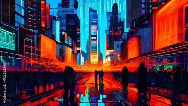 Fototapeta Dynamic Online Interfaces Stream Illustration – Vibrant Kaleidoscope of Social Media, Fintech Services, E-commerce Websites, and Influencer Profiles – Digital Connectivity and Engagement Visual