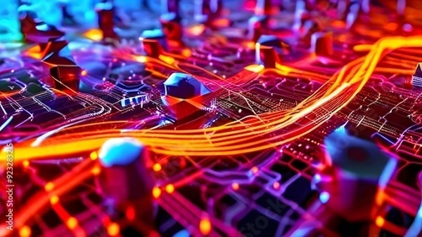 Fototapeta Dynamic Online Interfaces Stream Illustration – Vibrant Kaleidoscope of Social Media, Fintech Services, E-commerce Websites, and Influencer Profiles – Digital Connectivity and Engagement Visual