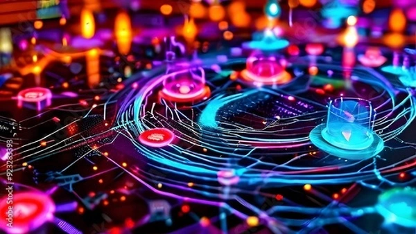 Fototapeta Dynamic Online Interfaces Stream Illustration – Vibrant Kaleidoscope of Social Media, Fintech Services, E-commerce Websites, and Influencer Profiles – Digital Connectivity and Engagement Visual