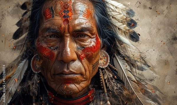 Fototapeta native american indian chief artwork digital art portrait generative ai.