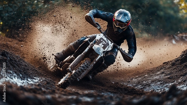 Obraz Action-packed images capturing the thrill and intensity of motocross, showcasing high-flying jumps, dirt tracks, and adrenaline-fueled competition.