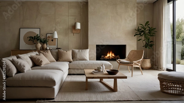 Fototapeta Design a modern living room that combines minimalist principles with organic elements