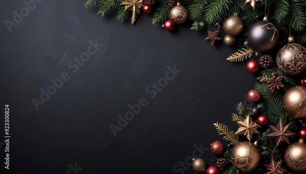 Obraz dark christmas decoration background with copy space as greetings card, ai