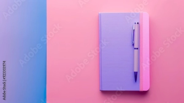 Fototapeta empty blank purple notebook with a pen, mockup with copy space , personal diary