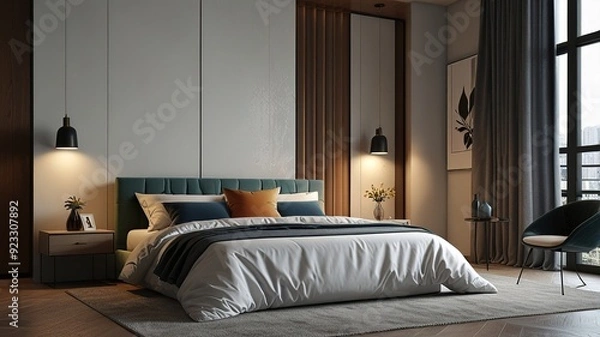 Fototapeta Modern Interior With Bright Wall, Living room, Bed room, kitchen, House Plants