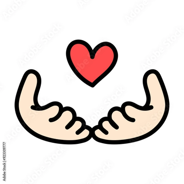 Obraz 手描きのハートと受け止める手,アイコン