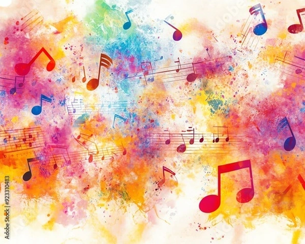Obraz Vibrant watercolor music notes on a colorful background, perfect for artistic designs, music projects, and creative inspiration.