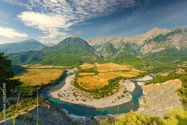 Obraz Vjosa river bend panorama at sunrise