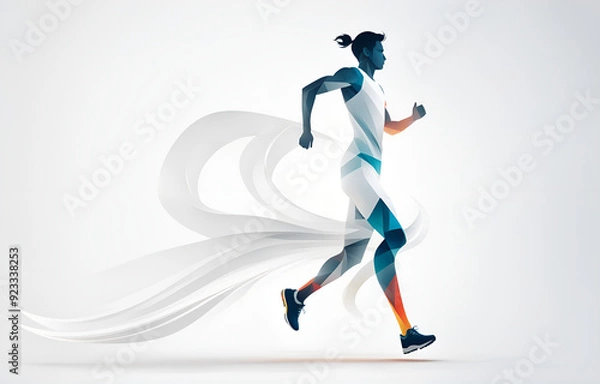 Fototapeta A silhouette of an athlete, in motion, telephoto lens, full of power, smooth lines, white background, sports aesthetics