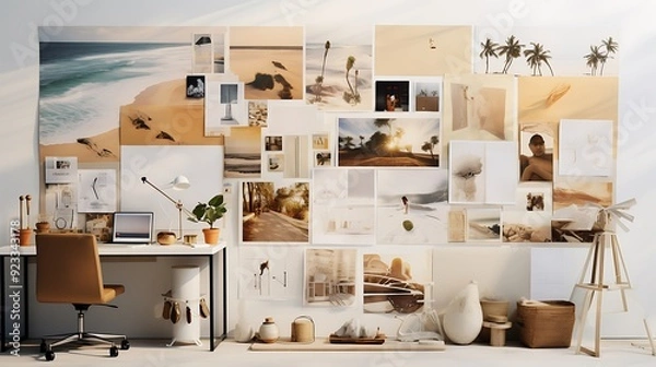 Fototapeta A shared digital mood board displayed during a virtual creative session, showcasing collaborative design discussions in remote work.