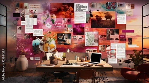 Fototapeta A shared digital mood board displayed during a virtual creative session, showcasing collaborative design discussions in remote work.