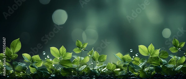 Fototapeta immersive vibrant fern green ivy geometry shape background with glitters, particles, line, wave, curve, curl 3d illustration