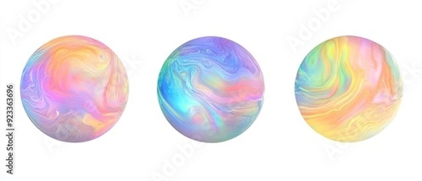 Fototapeta Three Spheres with Swirling Pastel Paint Patterns