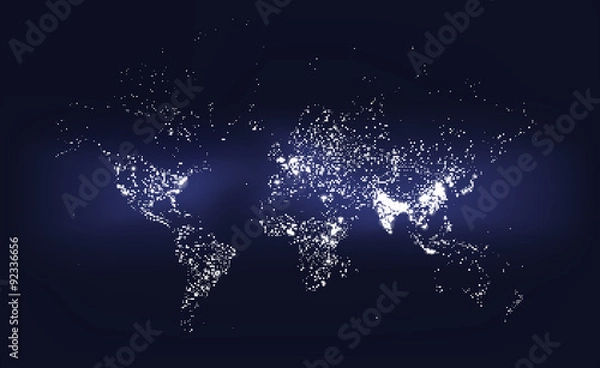 Fototapeta World Population Density Map. Abstract illustration of world population represented with dots of various sizes.