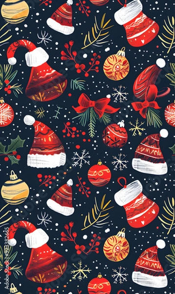 Fototapeta New Year and Christmas 2d cartoon or graphic advertising background, Seamless pattern