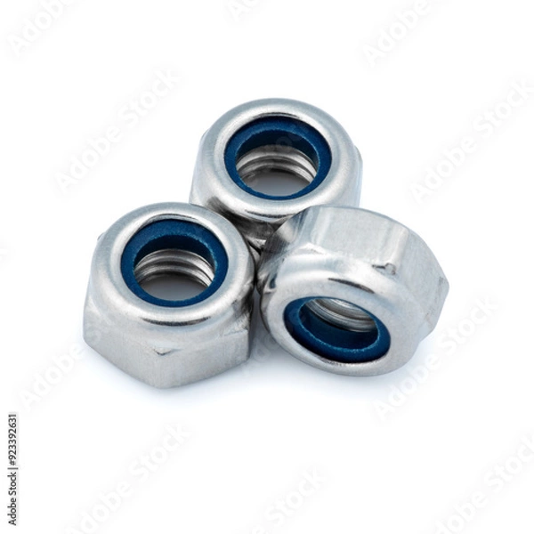 Fototapeta Close-Up of Stainless Steel Nylon Insert Lock Nuts - Industrial Fasteners, High-Resolution Image for Manufacturing and Engineering Projects
