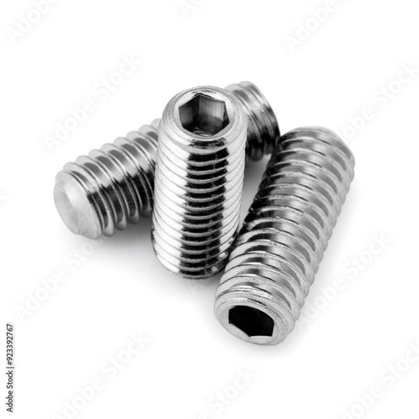 Fototapeta Close-Up of Stainless Steel Hex Socket Set Screws - Industrial Fasteners, High-Resolution Image for Manufacturing and Engineering Projects