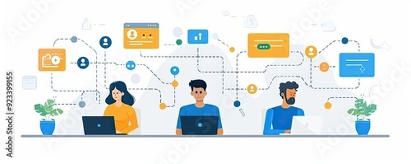 Fototapeta Customer feedback loop, integrating insights into strategy, flat design illustration