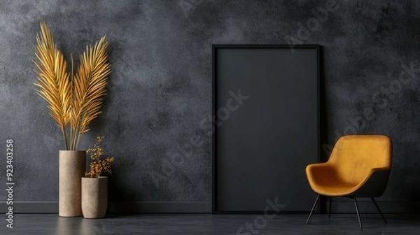 Fototapeta A mockup of a vertical blank frame on the wall of a contemporary living room. Background of a home's interior.