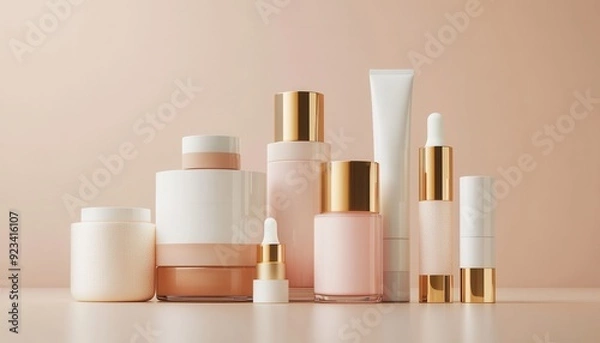 Obraz Aesthetic display of skincare products on a neutral background