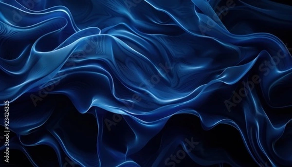 Obraz Flowing blue fabric waves creating an abstract pattern in a dark setting