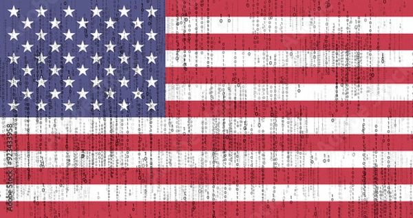 Fototapeta Data protection, binary code with United States of America flag. USA flag and matrix concept.