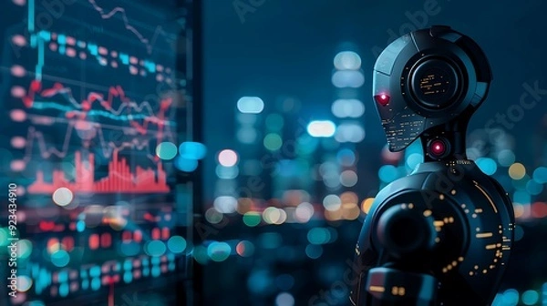 Fototapeta AI Bot Observing Financial Data on a Screen