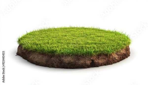 Obraz Green grassy patch on a soil mound isolated on a white background