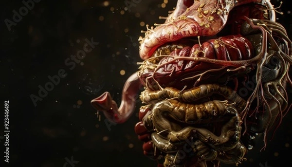 Obraz Intricate close-up of human organs showcasing detail and texture in dark environment