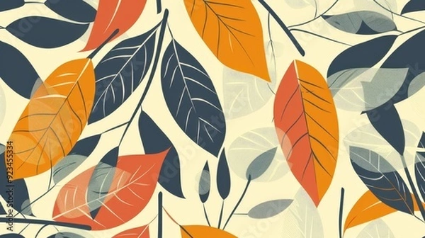 Obraz An abstract leaf pattern with a variety of leaf silhouettes and shapes, arranged in a modern and artistic design.