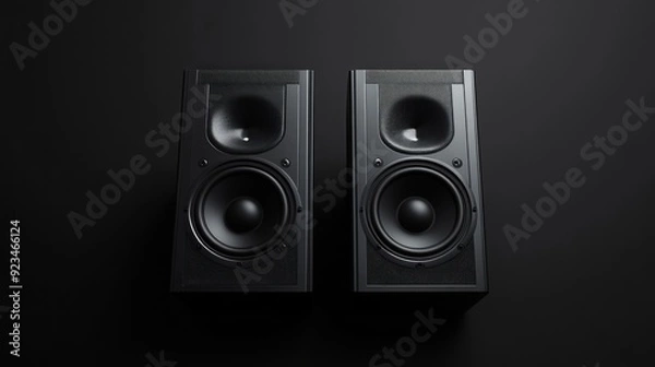 Fototapeta Black Speakers on a Dark Background