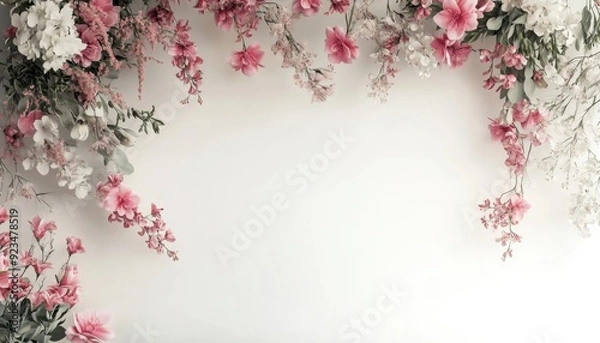 Obraz Floral arrangement with pink and white blossoms against a neutral background
