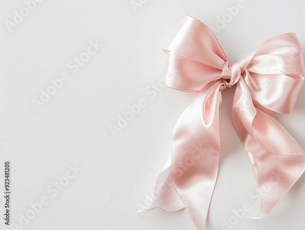 Fototapeta White Bow Ribbon. Beautiful Pink Ribbon Bow With Closeup on White Background