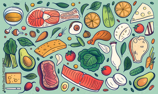Fototapeta fruits and vegetable herbal concept  for background or 2d illustrator cartoon.