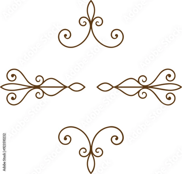Fototapeta Dividers thin line elements set. Border underline for text page, book, invitation, wedding card, certificate, menu