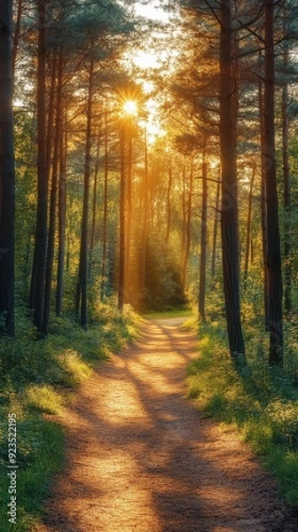 Obraz Scenic Forest Path in Lush Green Pine Trees