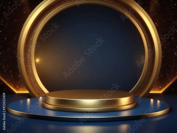 Fototapeta Gold Platform with Blue Background and Golden Ring