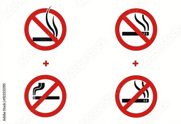 Fototapeta Cigarette and E-Cigarette Prohibition Symbols: High-Quality Vector Graphics for No Smoking Zones