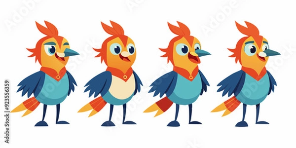 Fototapeta Waxwing Bird Various Poses Sequence Cartoon Vector Characte

