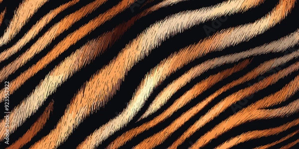 Fototapeta Exotic Tiger Skin Pattern Vector Illustration With Seamless Design. Animal Striped Skin Fur Pattern Texture Background