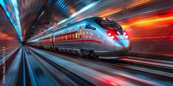 Fototapeta High-Speed Train in Motion, Modern High-Speed Rail System, Advanced Transportation Technology