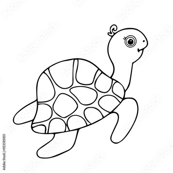 Fototapeta Line sketch, outline of a small sea turtle. Vector graphics.