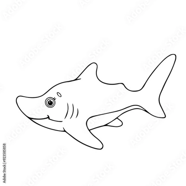 Fototapeta Line sketch, outline of a small shark. Vector graphics.